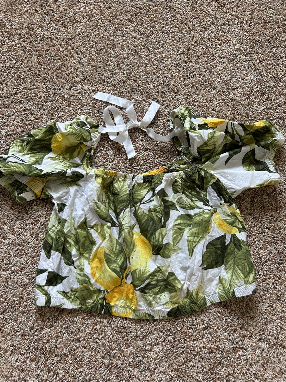 H&M Lemon-Print Off-Shoulder Crop Top 100% Cotton